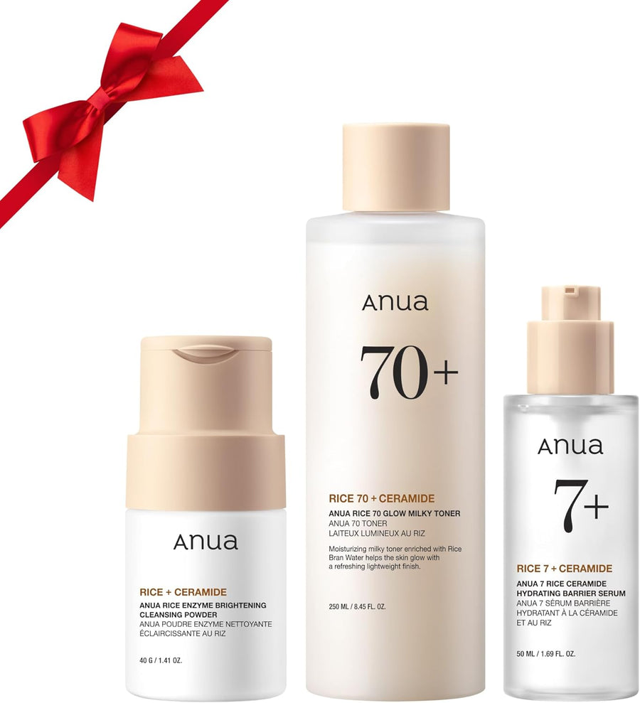 Anua Rice Trio Set : Rice Cleansing Powder & Milky Toner & Hydrating Serum - Glow House